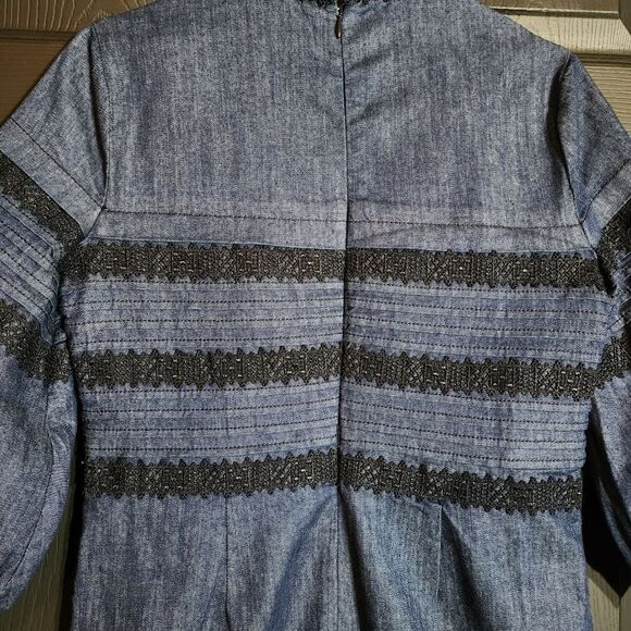 Banana Republic Puff Sleeve Pintuck & Lace Shift Dress in Rinse Preppy Work - Picture 12 of 13